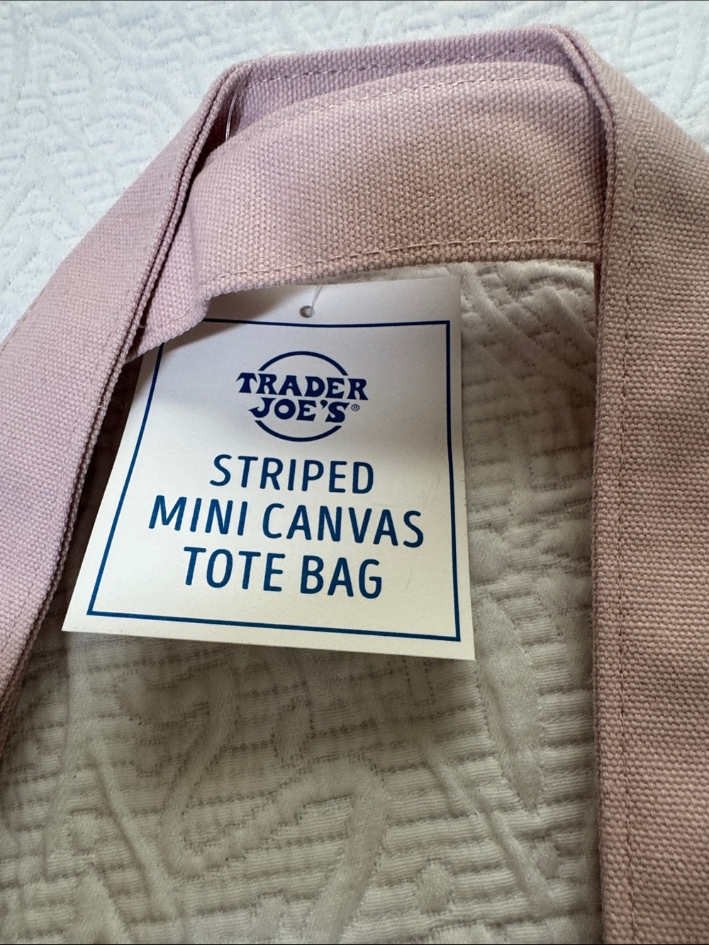 Trader Joe's NEW MINIs Pink and BLue Stripe and Blue Strip Canvas Tote Bags - Picture 5 of 6